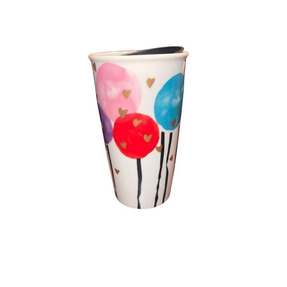 Starbucks 2016 Valentine BALLOON HEARTS Travel Tumbler 12oz Mug DBL Wall Ceramic - Picture 2 of 10